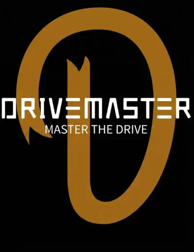 Drivemaster Fahrschule Bern Logo - Goldenes D mit Pfeil-Element und Schriftzug DRIVEMASTER MASTER THE DRIVE